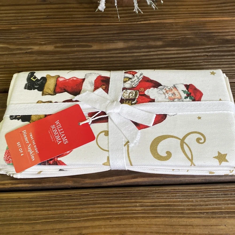 Williams Sonoma 'Twas the Night Before Christmas Napkins - Set of 4 🎅🏻🦌🎄⛄️